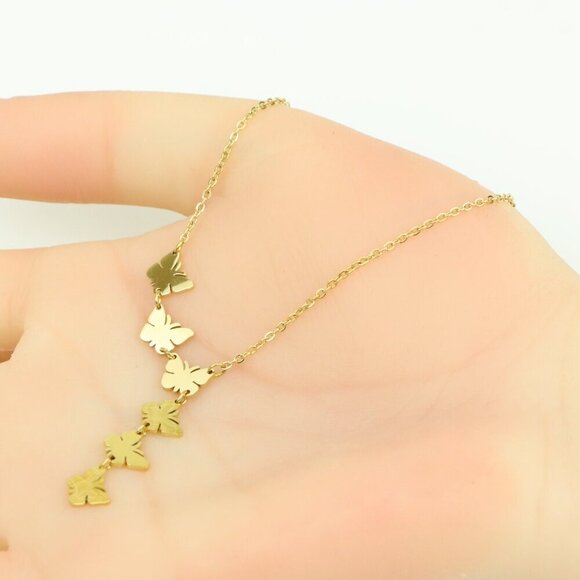 Yellow Gold Butterfly Pendant Necklace in Adjustable Chain Length, XPNL0357 - Picture 4 of 13